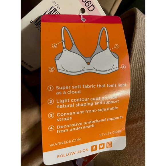 Warners Cloud 9 Super Soft Wireless Lightly Lined Comfort Bra 36D (10-AL) - Picture 5 of 8